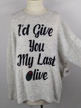 CeCe Sweater I'd Give You My Last Olive Drop Shoulder Relaxed Heather Grey L NWT